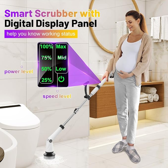 6000mAh Battery Electric Spin Scrubber 5inch Large Brush, Zordin Best Power - Image 5