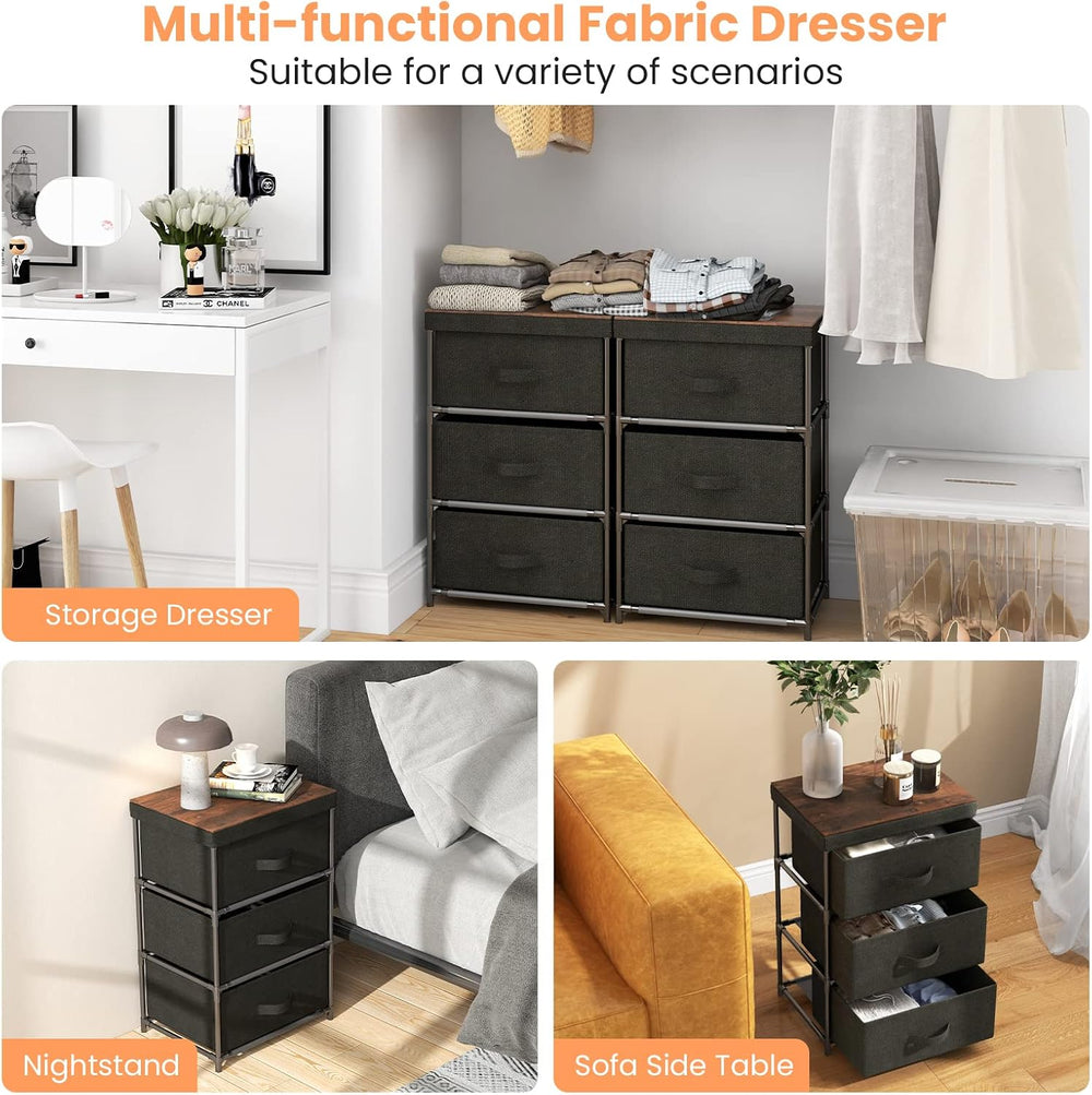 GOFLAME Fabric Dresser Set of 2 with 3 Drawers, Nightstand for Bedroom, Bedsi...