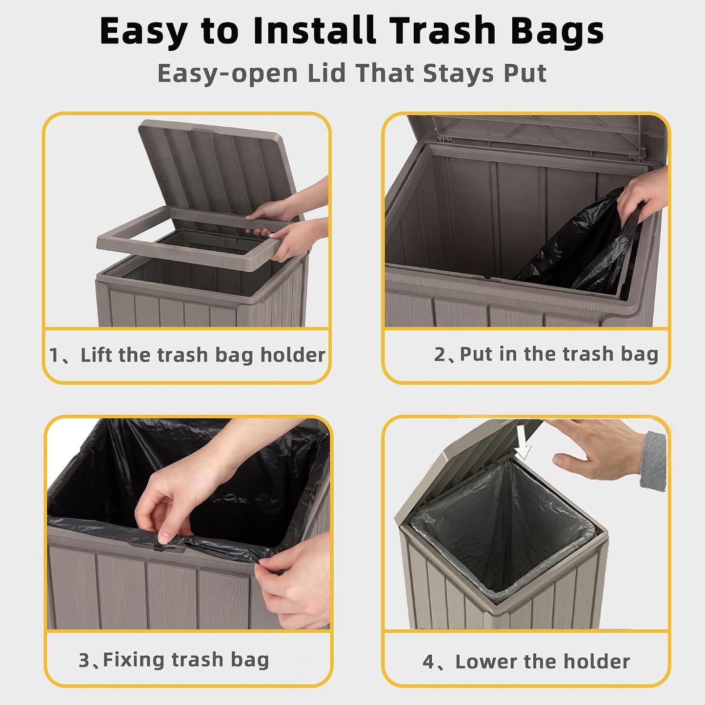 EFU 32 Gallon Outdoor Trash Can with Lid, Waterproof Garbage Can Bin | Resin Waster Container Bin For Patio, Garden, Garage, Backyard Commercial Use，UV & Weather Resistant, Scratch-Proof, Grey