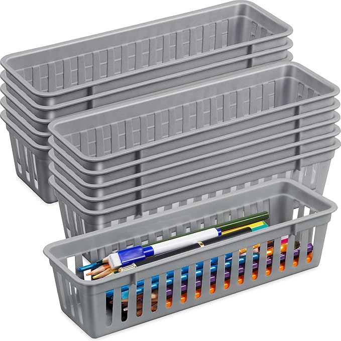 Domensi 12 Pack Slim Plastic Storage Baskets Tray by Domensi