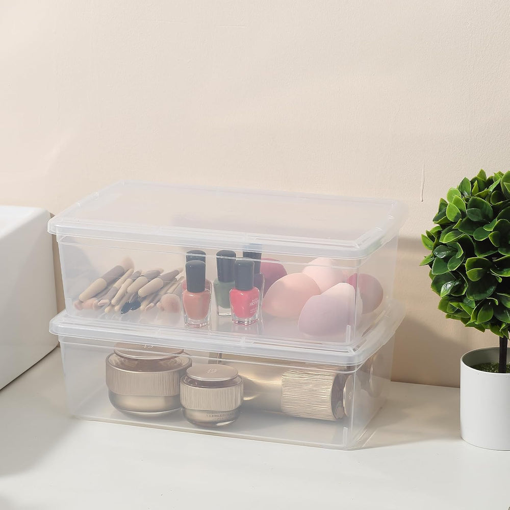 novelinks 12 Pack 6 Quart Stackable Shoe Storage Bins with Lids (Clear)