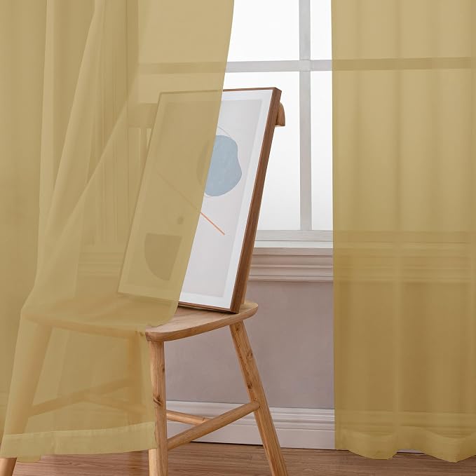 Chyhomenyc Gold Sheer Curtains 84 inches Long 2 Panels Set - Image 9