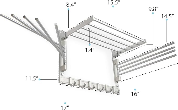 brightmaison BGT Wash Clothes Drying Rack Wall Mount Laundry Room Organizer - Image 6
