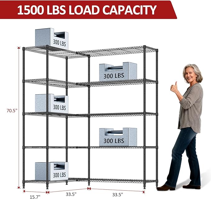 IZEUK Linked Storage Racks, DIY Adjustable Heavy Duty Metal Shelving Unit - Image 3