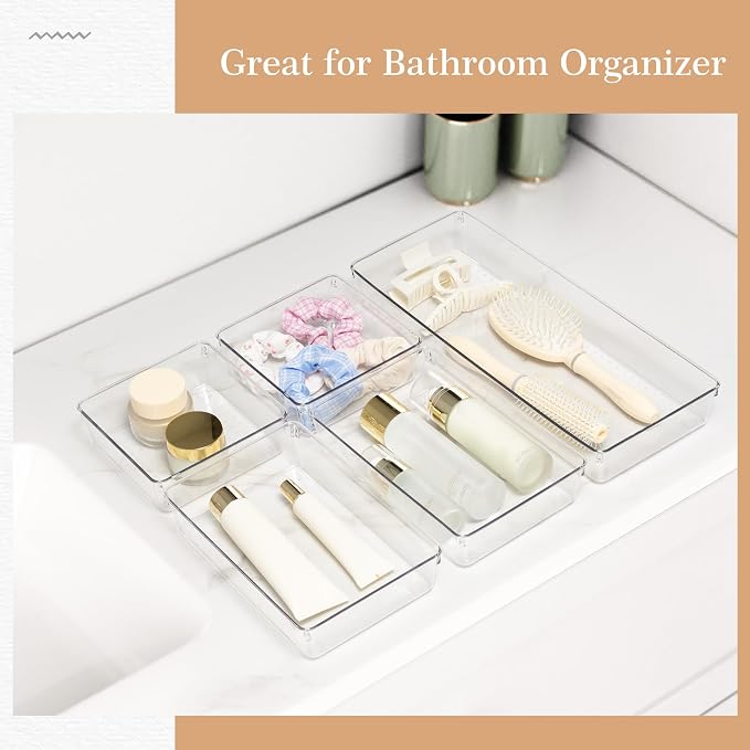 Criusia Drawer Organizer, 5-Size Versatile Bathroom and Vanity Organizer Trays - Image 9