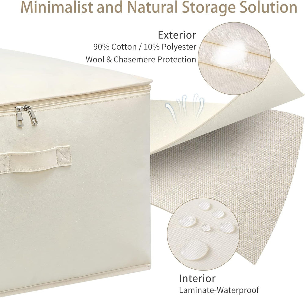 3 Pack Canvas Comforter & Blanket Storage Bags with Clear Window, Beige