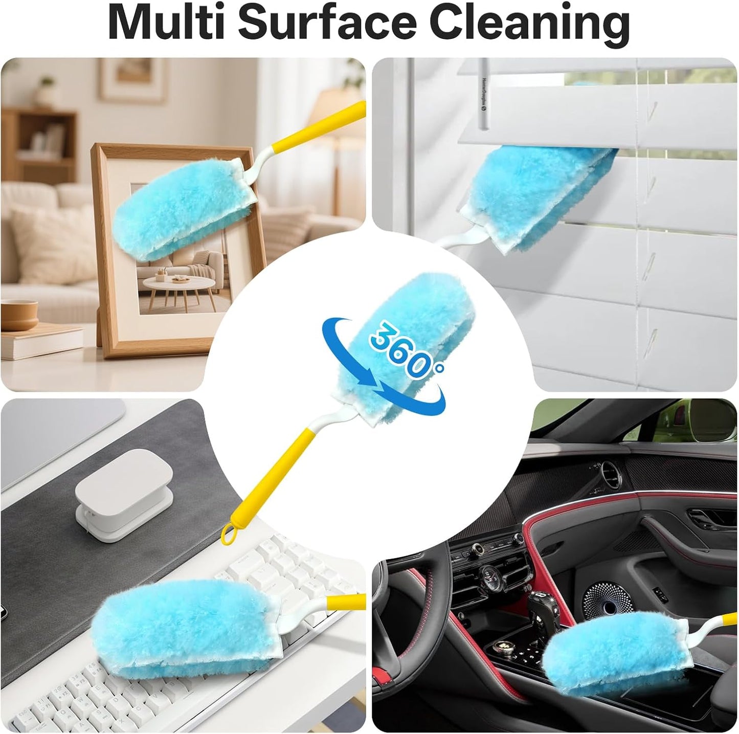 40 Count Duster Refills, Compatible with Swiffer Static Dust Removal Brush Disposable Replacement Head, Double-Sided 360° Duster Refills with 1 Handle, 5X Microfibers, Furniture, Blinds, Ceiling Fans