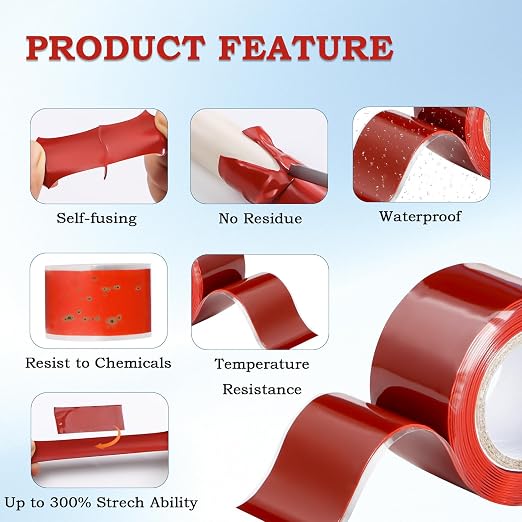 Self Fusing Silicone Tape 1 in x 5' Red Waterproof Rubber Leak Proof Sealing - Image 3