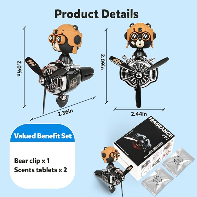 Bear Pilot Car Fresheners Vent Clip Cute Teddy New Car Scent Automotive Air - Image 6