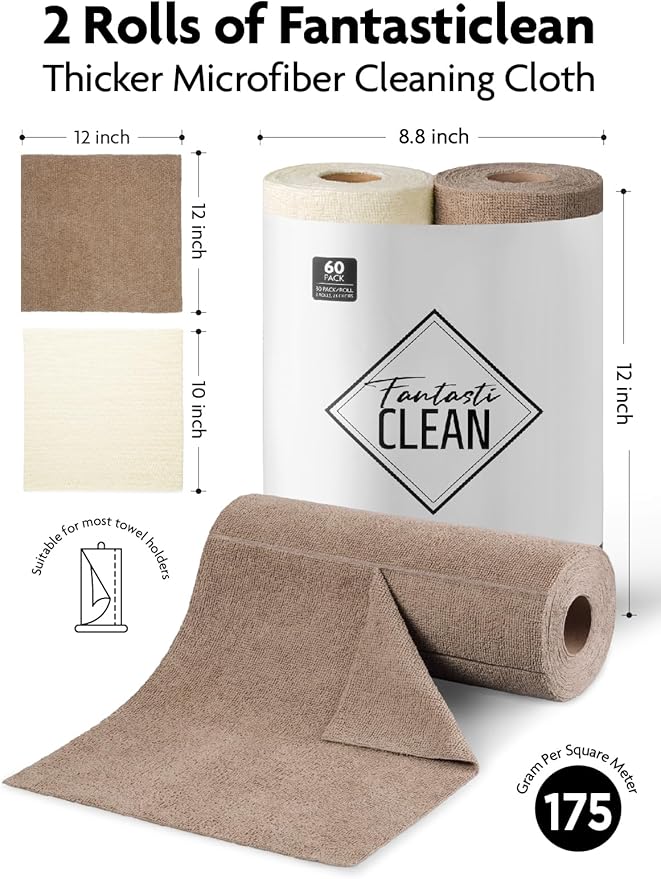 Fantasticlean Microfiber Cleaning Cloth Roll -60 Pack, Tear Away Microfiber - Image 7