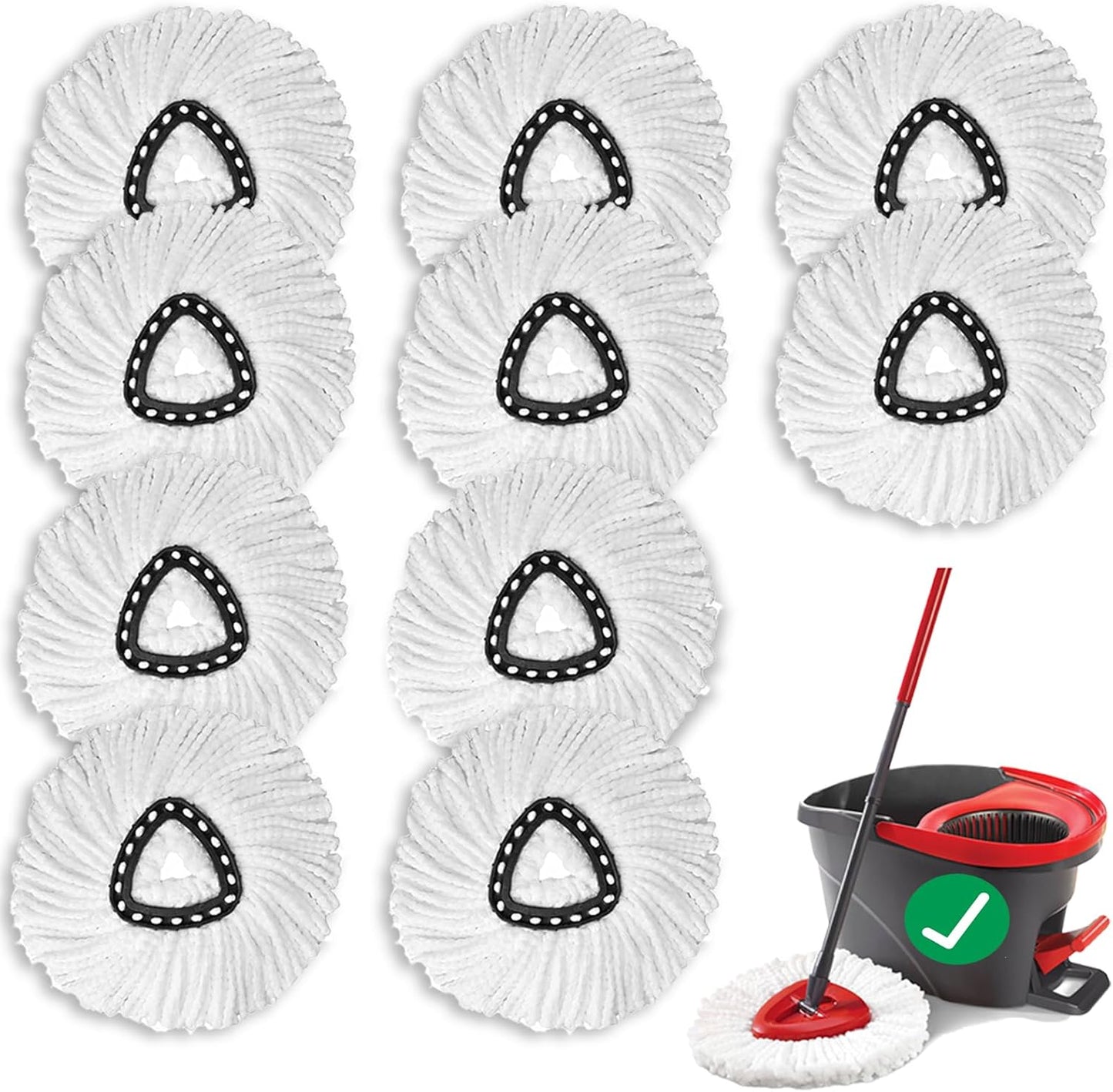 10 PCS Spin Mop Replacement Head,100% Microfiber Mop Heads Replacements Compatible with Cedar Easywring 1-Tank System, 360 Degree Round Mop Refills for Easy House Cleaning Floor Mopping