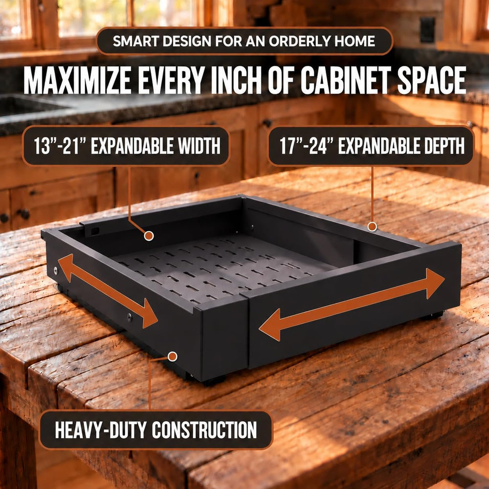 Expandable Pull Out Cabinet Organizer | 4-Way Adjustable Carbon Steel