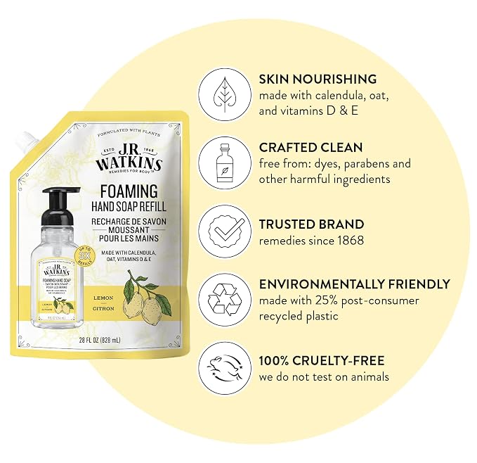 J.R. Watkins Foaming Hand Soap Refills, Alcohol-Free Hand Wash, Cruelty-Free - Image 2