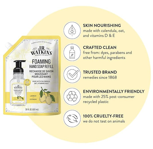 J.R. Watkins Foaming Hand Soap Refills, Alcohol-Free Hand Wash, Cruelty-Free - Image 2