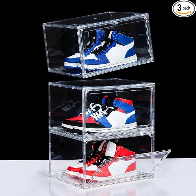 NYZE 3 Pack Acrylic Shoe Boxes Side Open, Shoe Storage Organizer by GIVEYOUTHEBEST