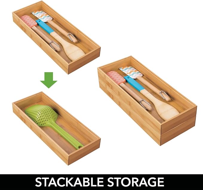 mDesign Wooden Bamboo Drawer Organizer - Image 6