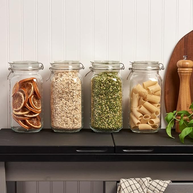 4 Glass Food Storage Jars with Airtight Lids + Chalkboard & Marker, Kitchen - Image 5