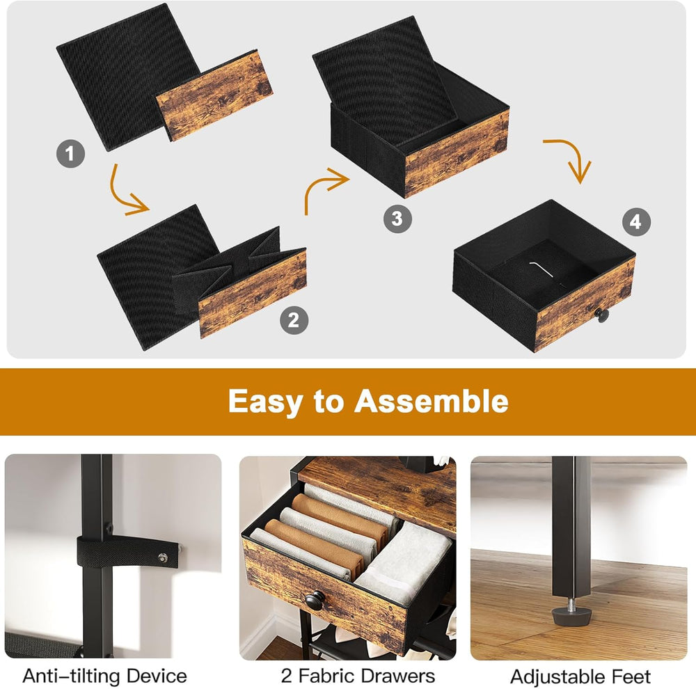5 Tier Shoe Rack with 2 Drawers, Rustic Brown