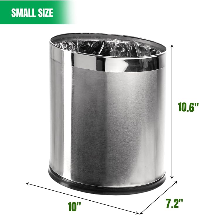 'Invisi-Overlap' Open Top Stainless Steel Trash Can, Small Office Wastebasket - Image 3