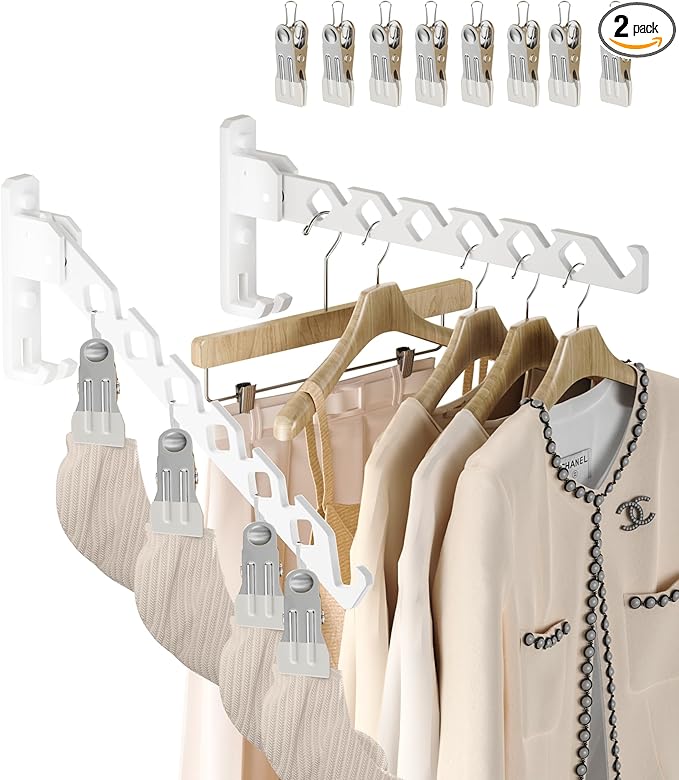Wall Mount Coat Hanger Holder White Clothes Drying Organizer Rack Garment Hooks by DrDJ