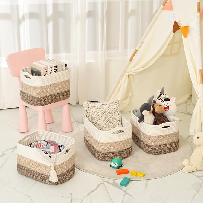 Storage Baskets for Organizing & Shelves, Woven Cotton Rope Organization Bins - Image 8