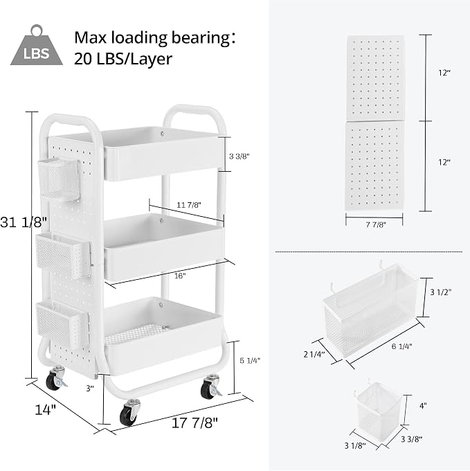 DESIGNA 3-Tier Rolling Cart, Utility Cart - Image 9