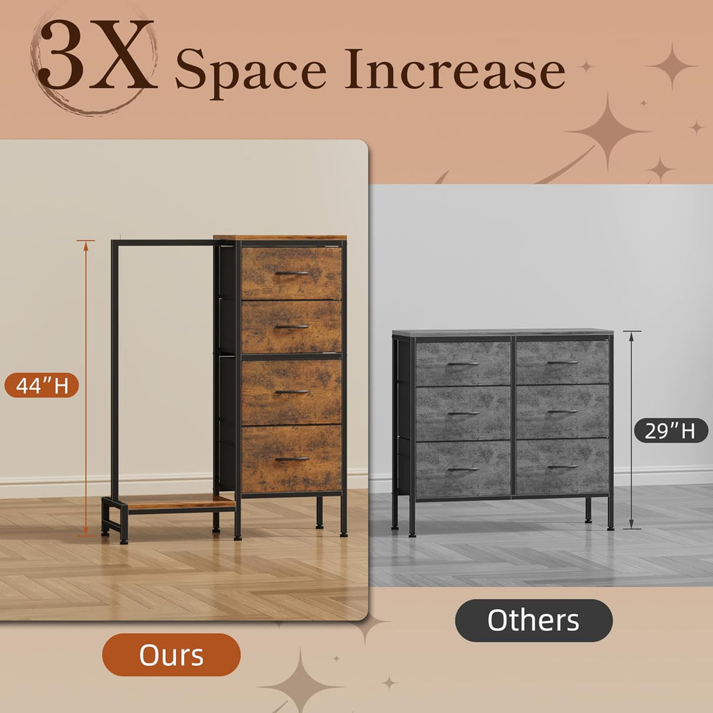 HIGDBFE Tall Dresser 44''H with Hanging Rack, 4 Drawers Small Closet ...