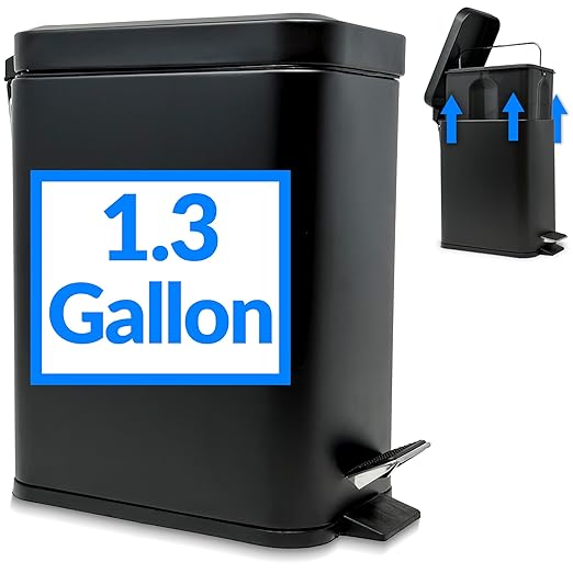 Reli. Small Trash Can with Lid, 1.3 Gallon | Stainless Steel | Small Bathroom by Reli