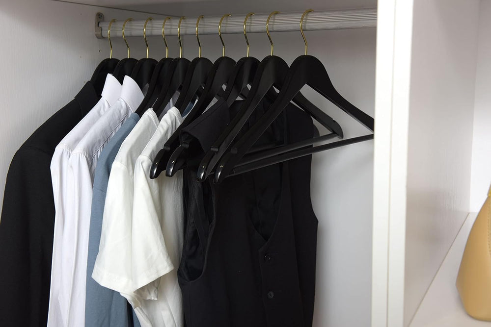 Quality Black Wooden Hangers - Slightly Curved Hanger Set of 30-Pack - Solid ...