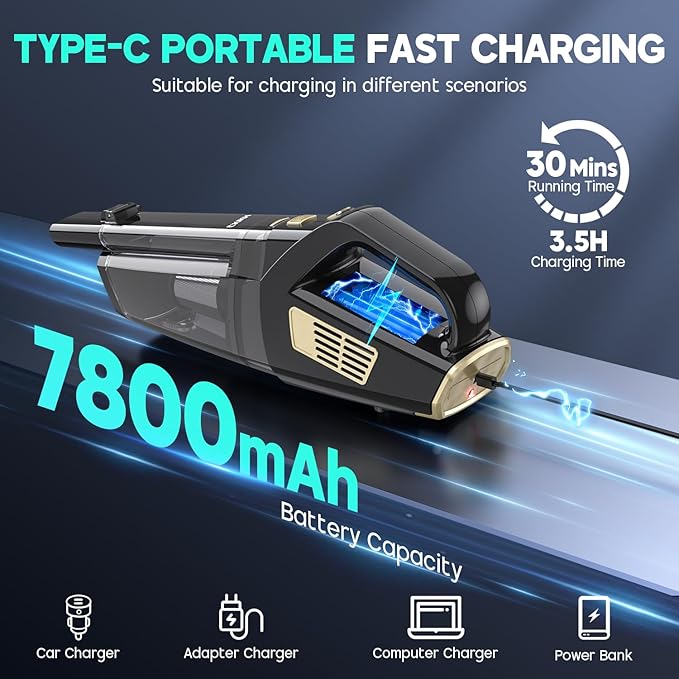 Handheld Vacuum Cordless, 15000PA Strong Suction Hand Held Car Vacuum Cleaner - Image 4