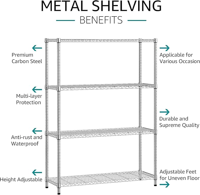 IZEUK 4-Tier Adjustable Heavy Duty Metal Wire Shelving Unit, Wide Storage Rack - Image 4