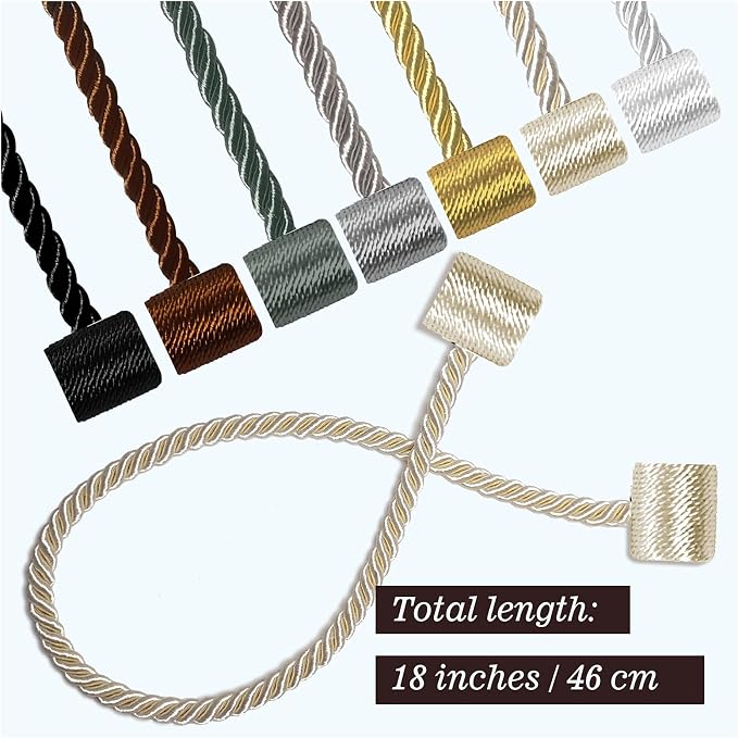 Hion Magnetic Curtain Tiebacks White 2pcs, Curtain Tiebacks Buckles Holdbacks - Image 2
