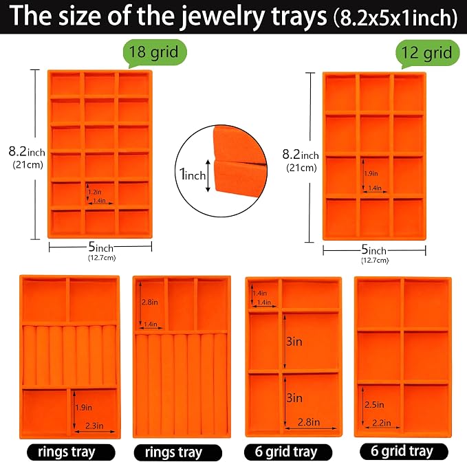 Jewelry Organizer Tray Stackable Velvet Jewelry Trays Drawer Inserts Earring - Image 5