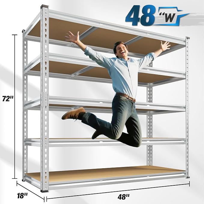 REIBII Garage Shelving, 5 Tier Storage Shelves Load 3000LBS, Adjustable Garage - Image 2
