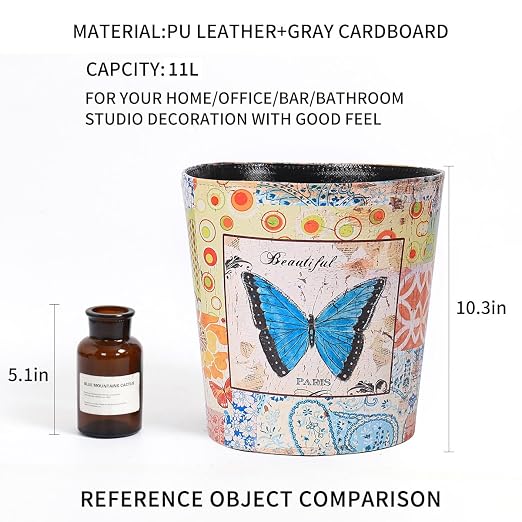 PU Leather Small Trash Can Wastebasket, Round Garbage Container Basket - Image 6