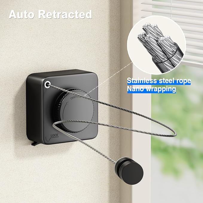 Retractable Clothesline Indoor, Non-Sagging Outdoor Clothes Line Retracting - Image 4
