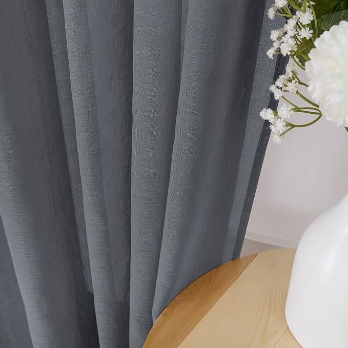 Tollpiz Sheer Curtains Linen Textured Bedroom Curtain Sheers Light Filtering - Image 3