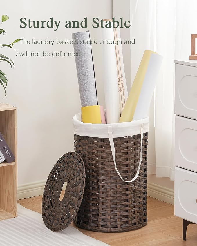 Laundry Hamper with Lid, 19.0 Gal Round Wicker Laundry Basket, Handwoven Rattan - Image 6