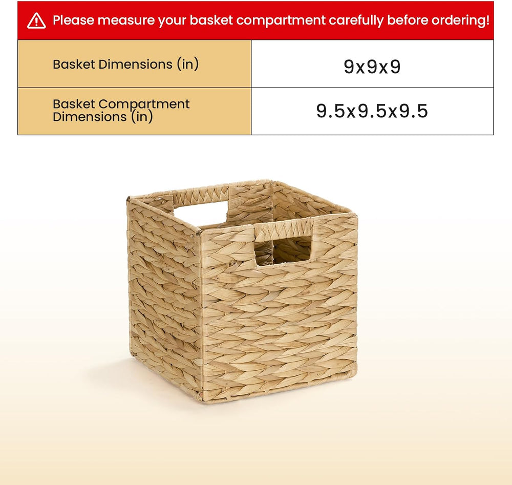 Water Hyacinth Storage Baskets 9in, 4 Pack Wicker Storage Cubes with Handles,...