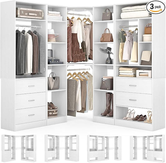 Corner Closet System with 5 Drawers, Closet Organizer System with 15+Shelvess & by Besiost