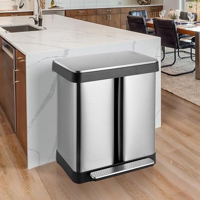 16 Gallon Dual Compartment Trash Can, Hands-Free Recycling Rectangular Garbage - Image 7