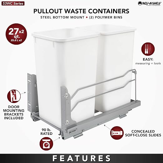 Rev-A-Shelf 53WC-1527SCDM-213 Double 27 Quart Pull-Out, Orion Gray - Image 3