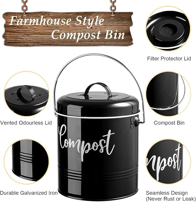 Compost Bin Kitchen, 1.3 Gallon Farmhouse Kitchen Compost Bin Countertop - Image 2