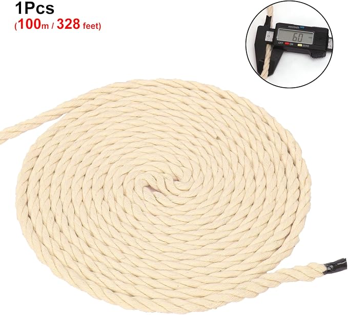1/4 Inch Diameter White Cotton Rope 328 Feet Rope Composed of Four Strands of - Image 2