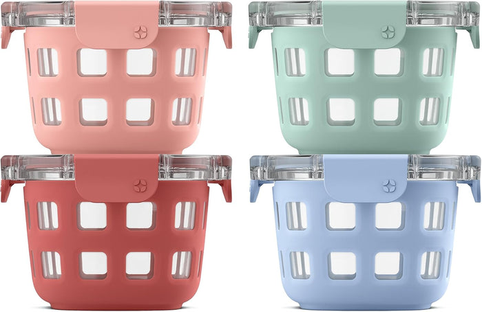 Ello Duraglass 2 Cup Glass Storage Containers with Lids, 4 Pack, Melon