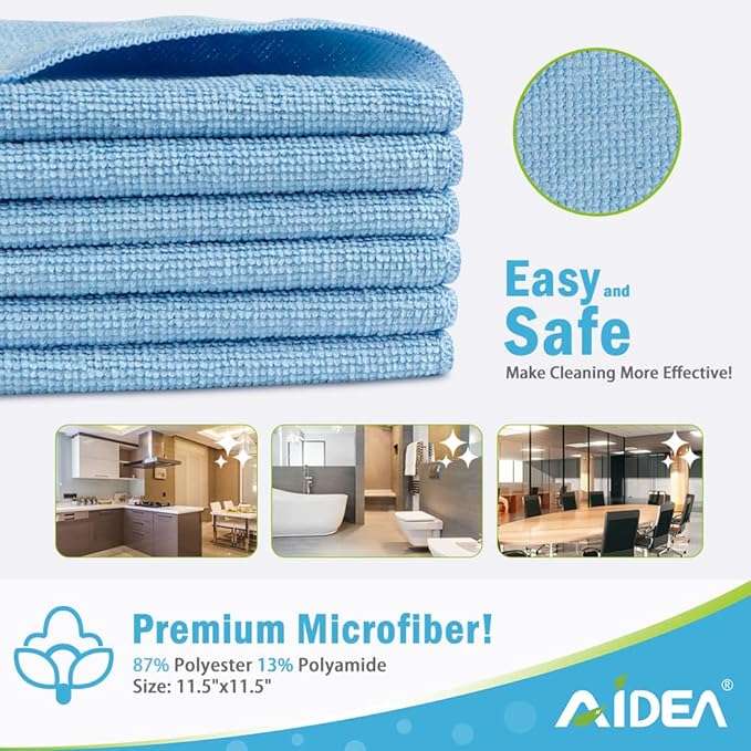 AIDEA Blue Microfiber Cleaning Cloth 24PK, Soft Absorbent Cleaning Rags - Image 2
