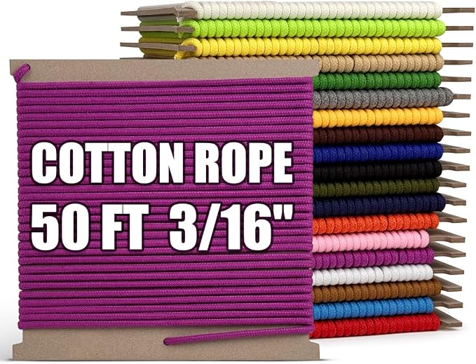 PerkHomy 500lb Cotton Rope 3/16" 50 ft Multi Purpose Utility Diamond Braided by PerkHomy