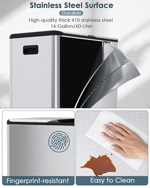Arlopu 16Gal Dual Trash Can w/2 Built-in Box - Image 4