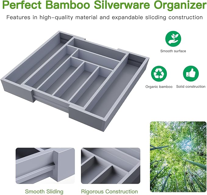 Pipishell Bamboo Expandable Drawer Organizer - Image 5
