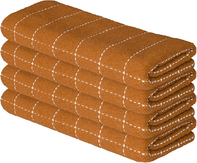 Artoid Mode Checkered Designed Cotton Caramel Orange Terry Kitchen Dish Towels by ArtoidMode